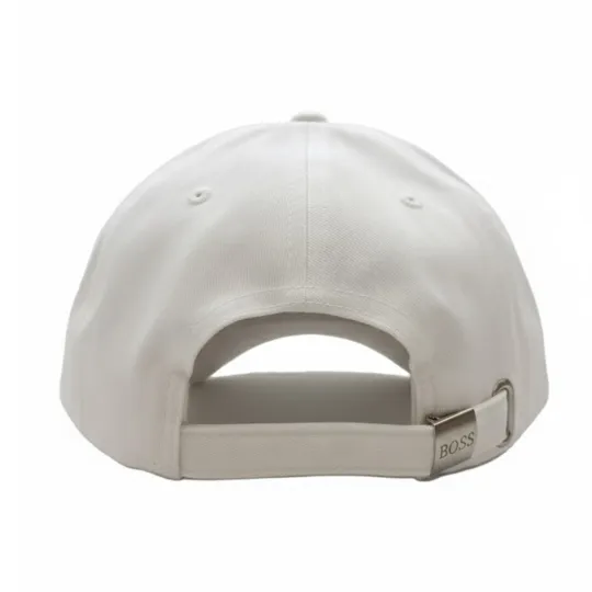 BOSS White Cotton Twill Logo Cap